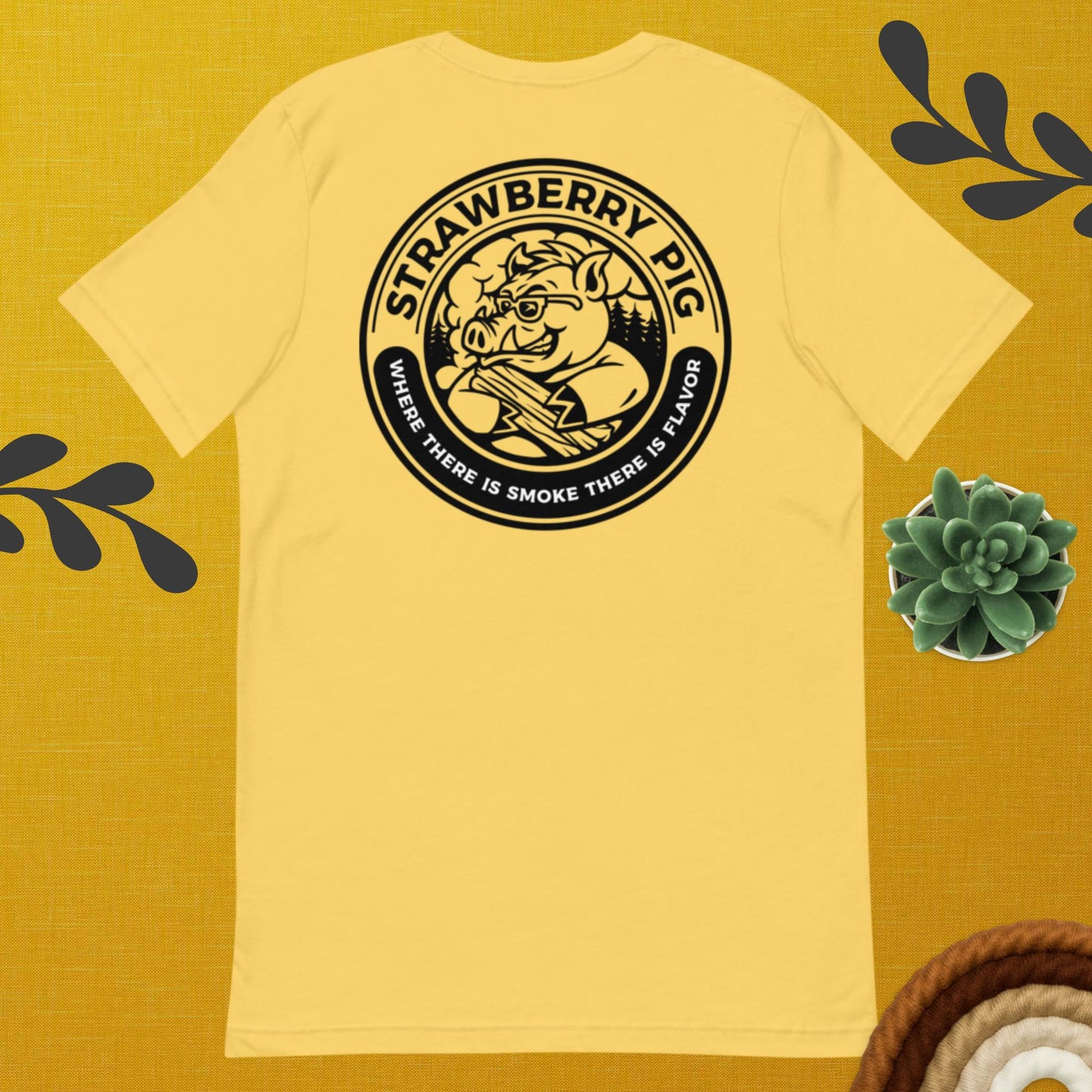 Island Flavor Co. T-shirt with iconic Strawberry Pig wood chip label